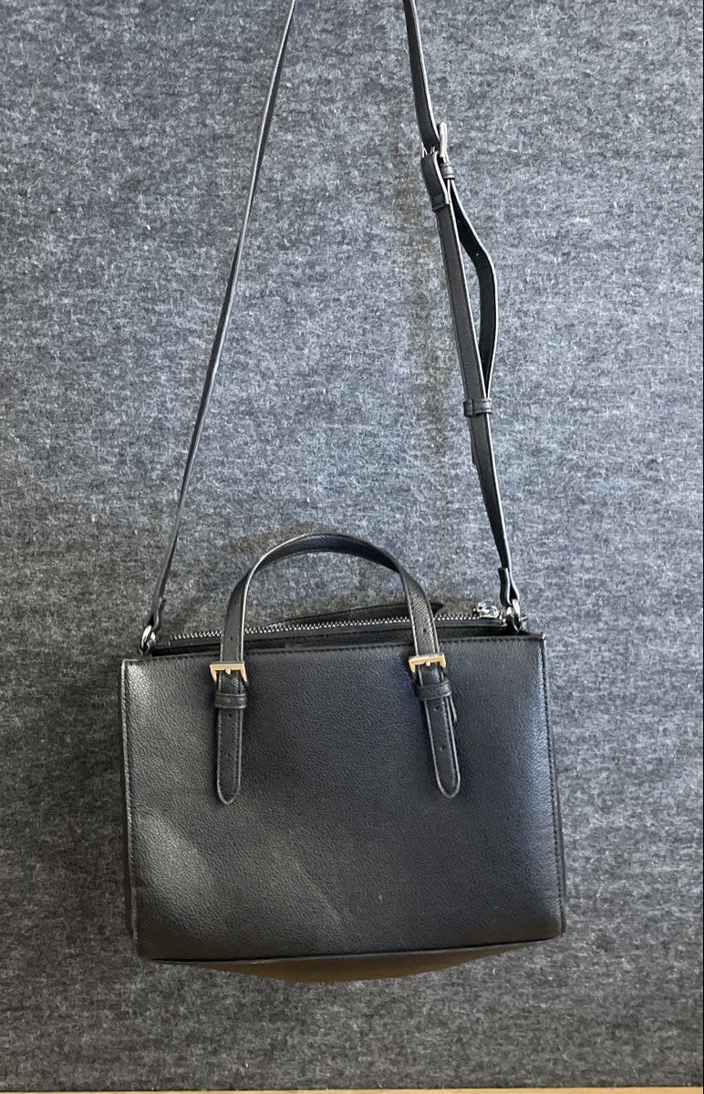 Nautica Black Faux Leather Embossed Logo Satchel Crossbody Shoulder Bag