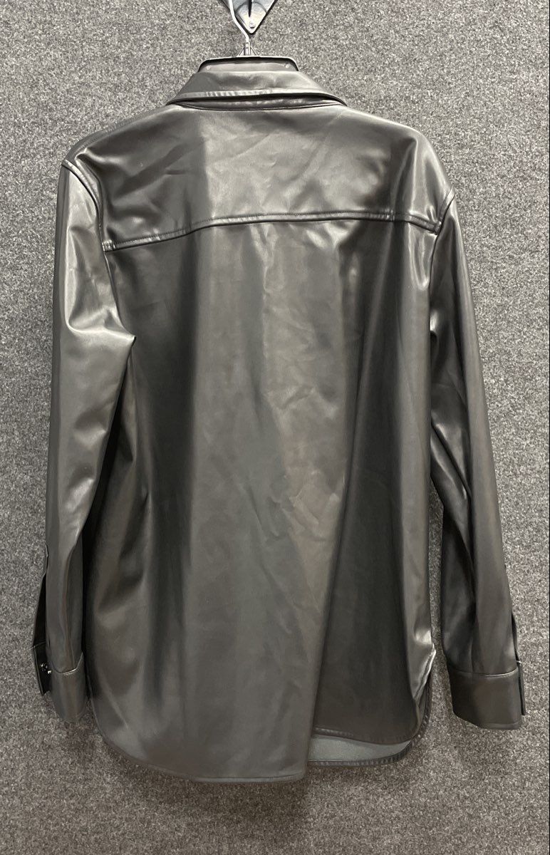 Calvin Klein Women's Black Faux Leather Shirt Jacket Shacket Sz XL