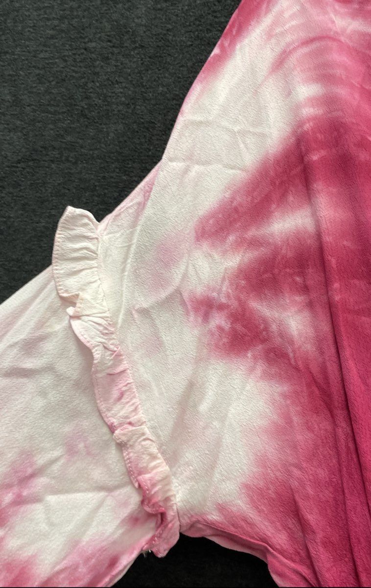 AQUA Women's Pink White Tie Dye Smocked Ruffled V-Neck Mini Dress XS NWT