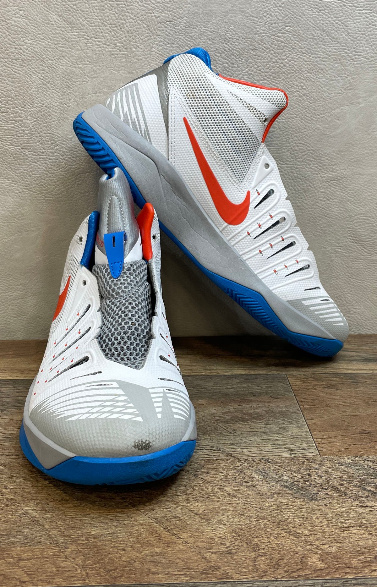 Nike Zoom Hyperfuse 2014 White Blue Red Basketball Shoes Size 8.5
