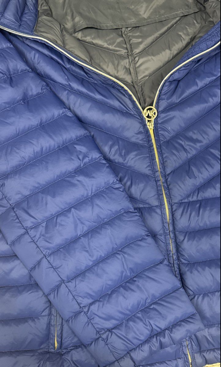 Michael Kors Women's Blue Packable Down Chevron Quilted Puffer Jacket Sz XL