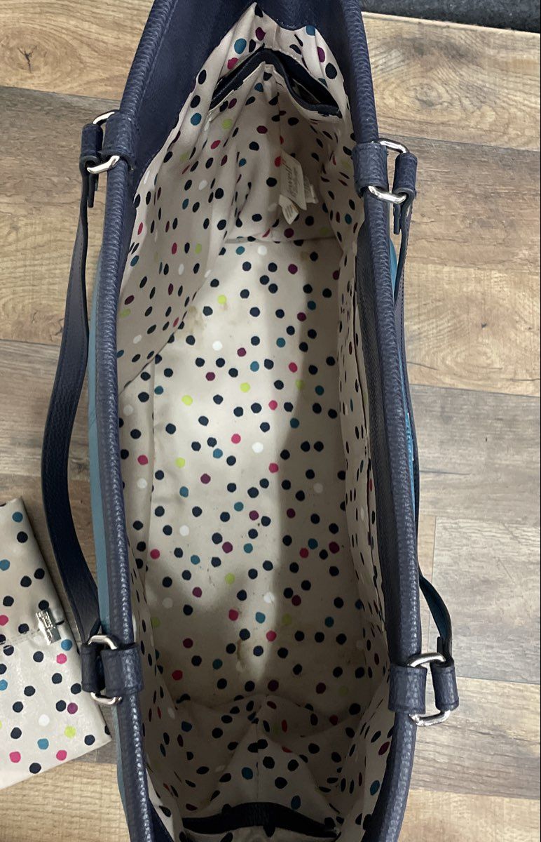 Jewell Teal Pebbled Tote Bag and Polka Dot Wallet Set Lot of 2