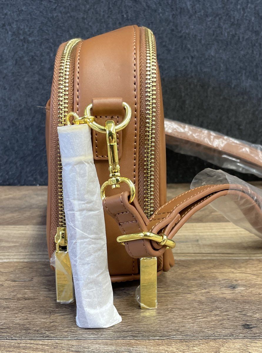 Joy & Iman Tan Double Zip Crossbody Bag Gold Hardware NWT
