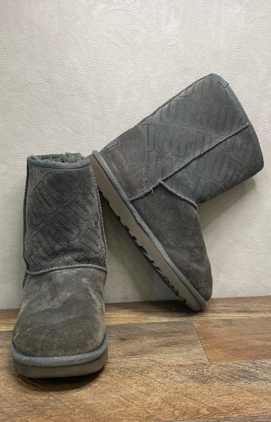 UGG Classic Short Logo Grey Suede Sheepskin Boots Women's Size 8