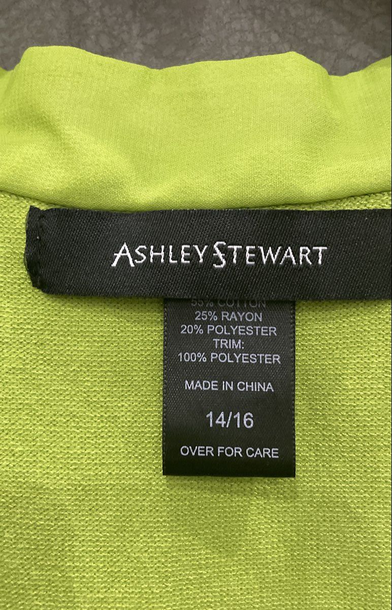 Ashley Stewart Women's Lime Green Ruffle Lace Trim Sleeveless Knit Top Sz 14/16