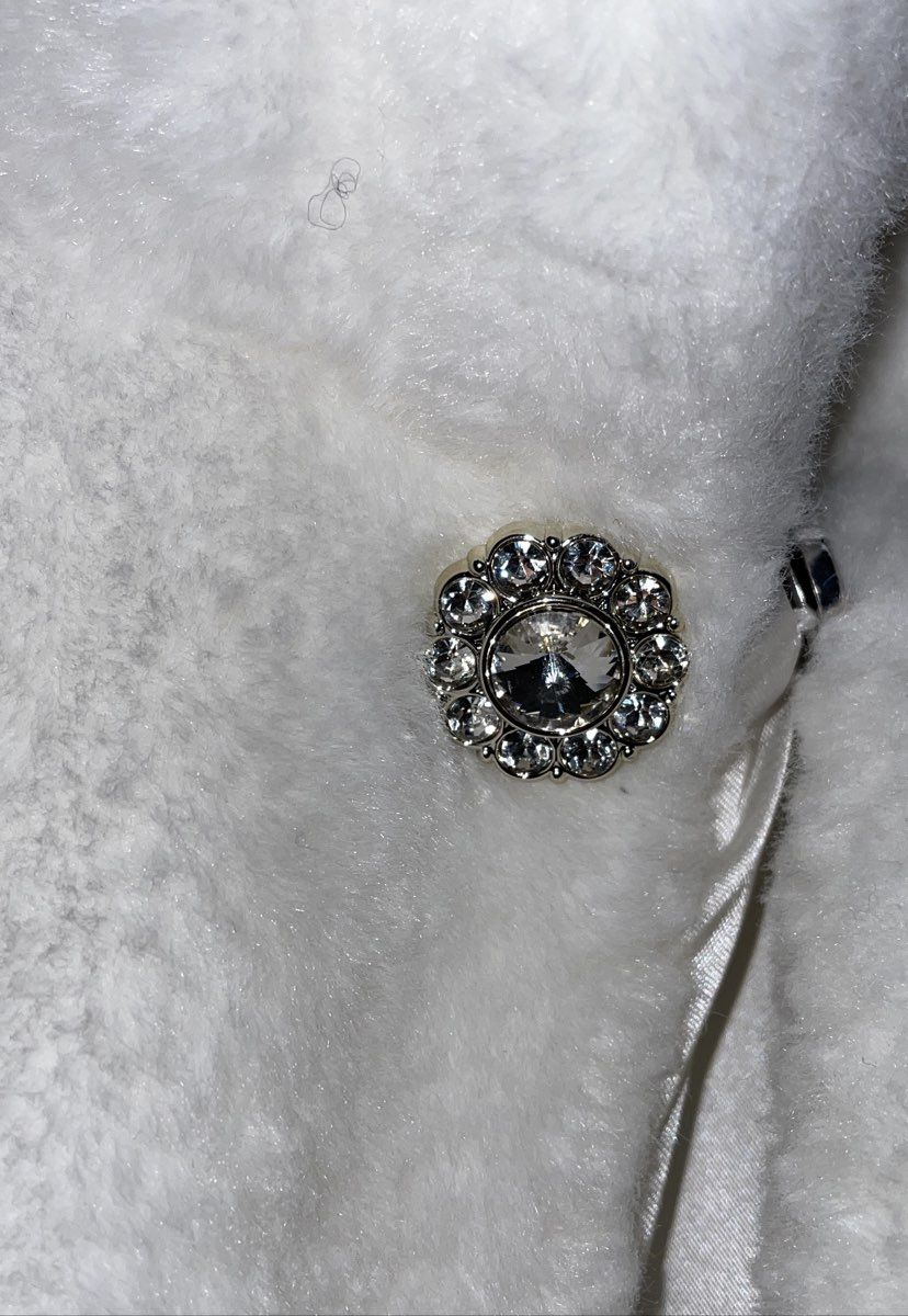 Nina Leonard Women's White Faux Fur Rhinestone Button Cape Shrug Bolero Sz 1X
