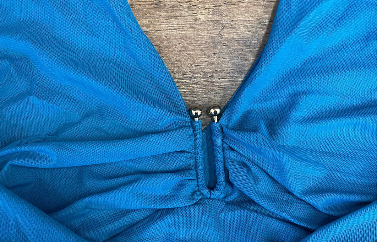 Anthropologie Turquoise Ruched Long Sleeve V-Neck Maxi Dress Size S NWT