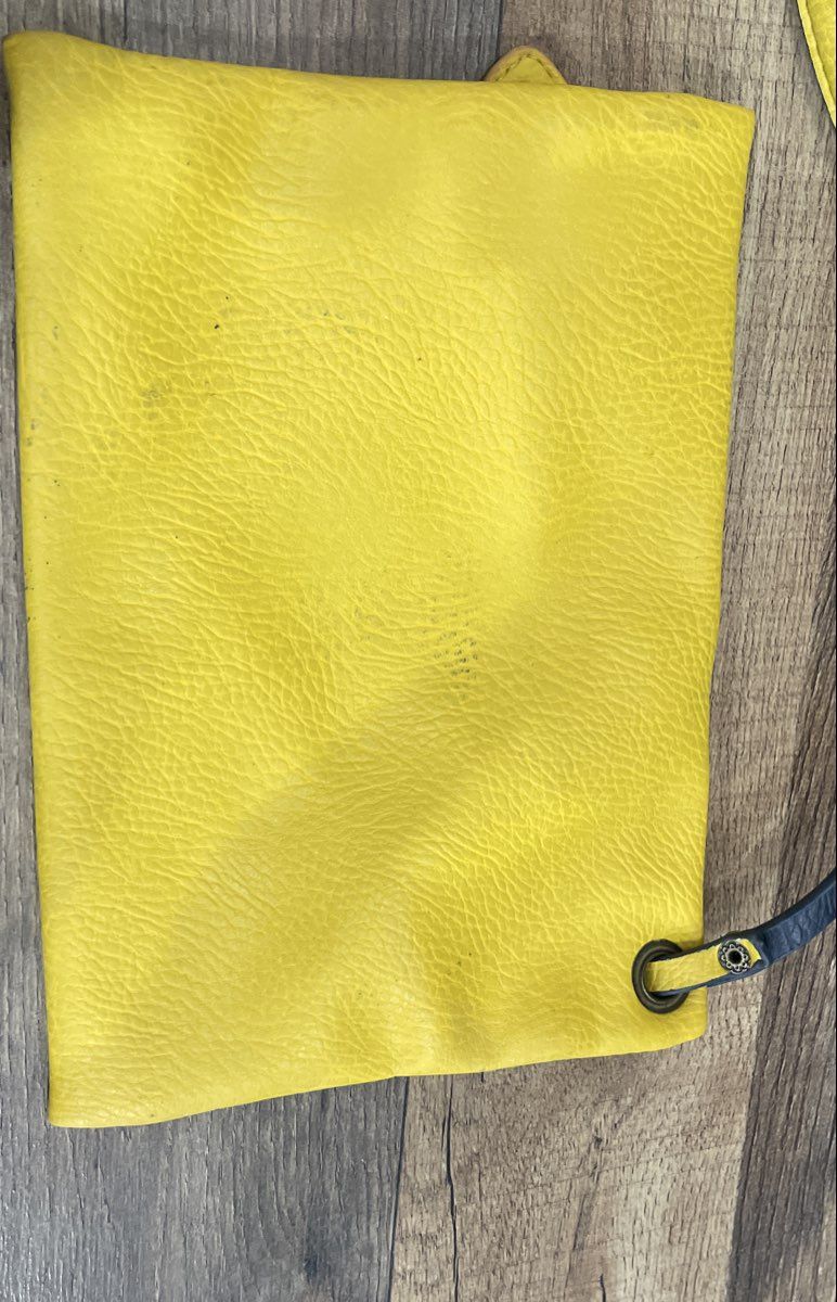 G.H. Bass & Co. Blue Yellow Leather Reversible Tote Bag & Attached Pouch