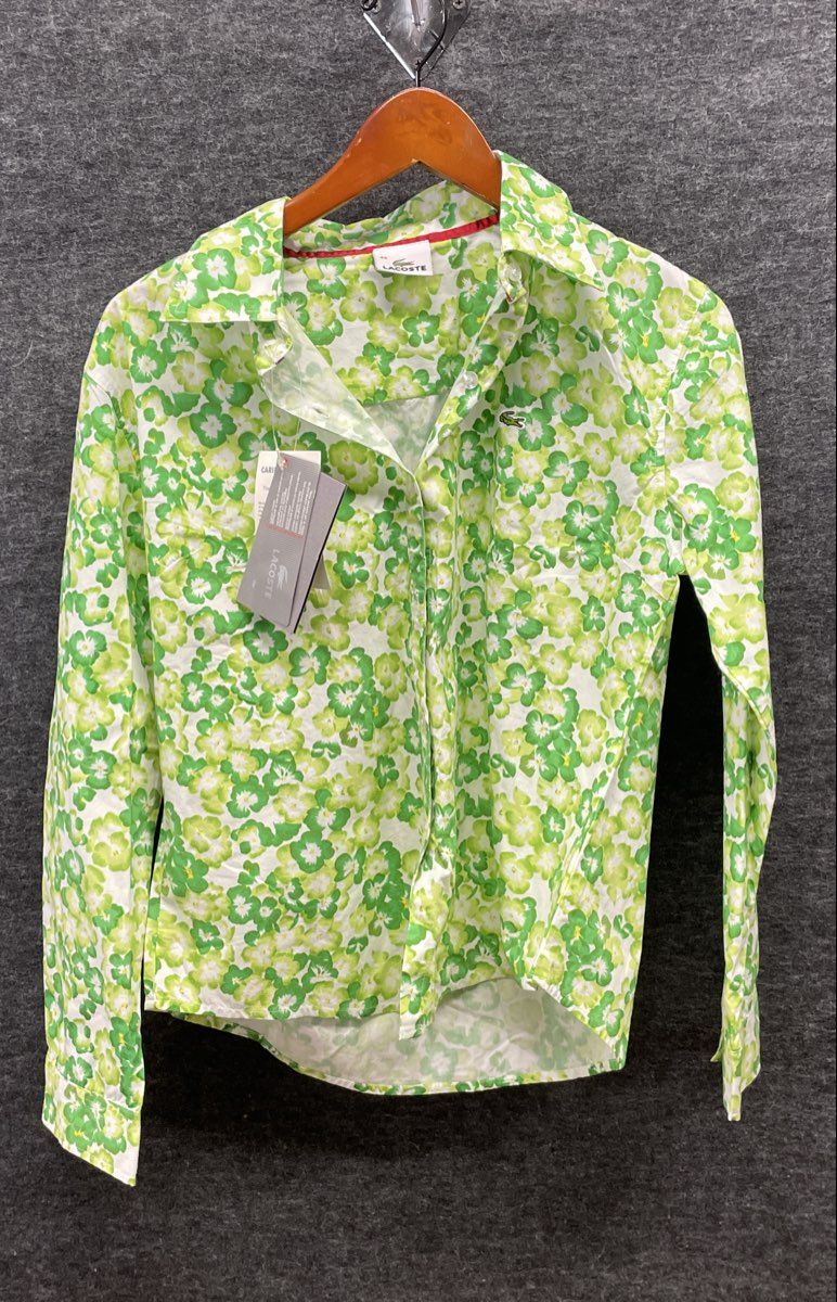 Lacoste Women's Green Floral Print Long Sleeve Button Up Shirt Sz 44 NWT