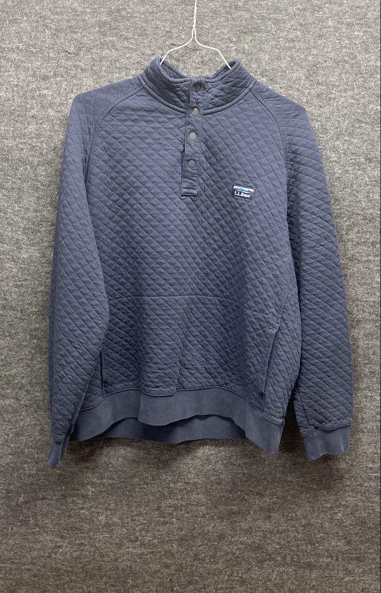 L.L. Bean Men's Quilted Mock Neck Snap Pullover Sweatshirt Navy Blue Sz XL