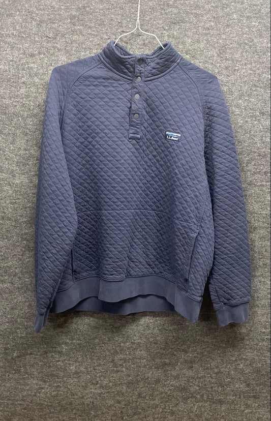 L.L. Bean Men's Quilted Mock Neck Snap Pullover Sweatshirt Navy Blue Sz XL