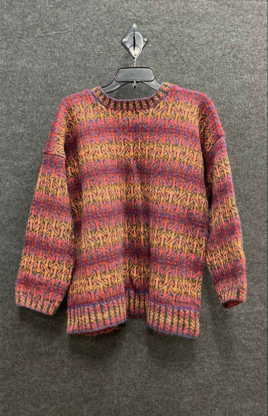 Vintage 90s Multicolor Geometric Knit Crewneck Sweater Blue Orange Red