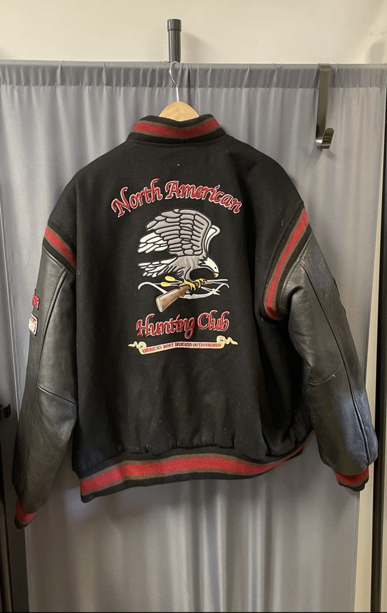 North American Hunting Club Men's Black Wool Leather Varsity Jacket Eagle XXL