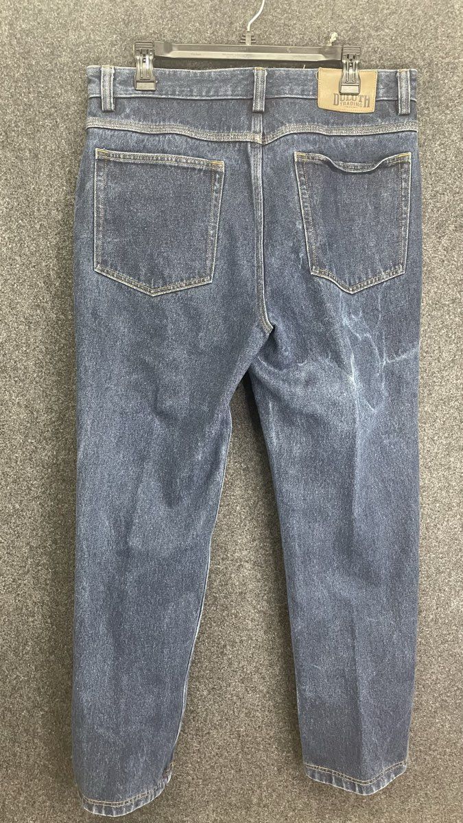 Duluth Trading Co Men's Relaxed Fit Fleece Lined Bonded Denim Jeans Blue 34x32