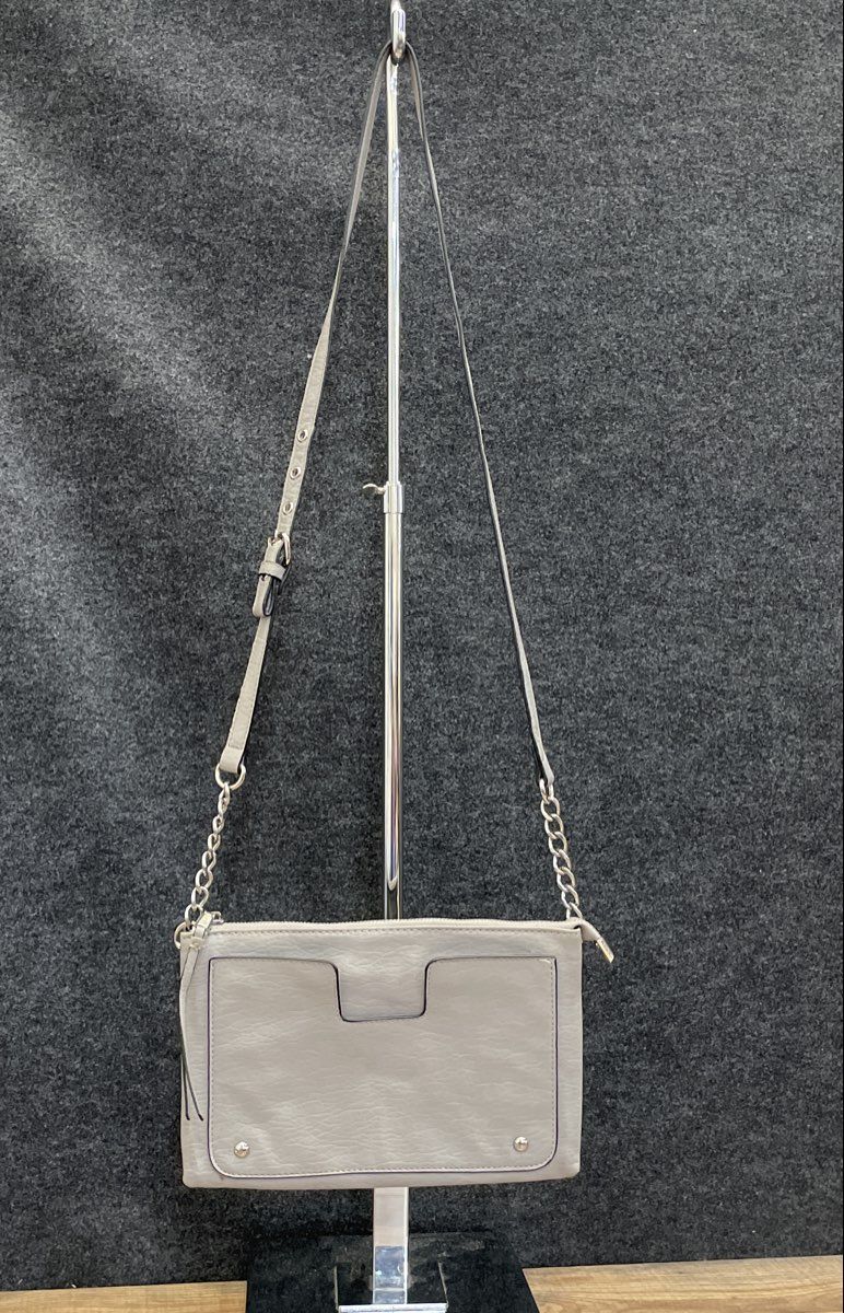Juicy Couture Grey Pebbled Leather Crossbody Bag Silver Tone Chain Hardware