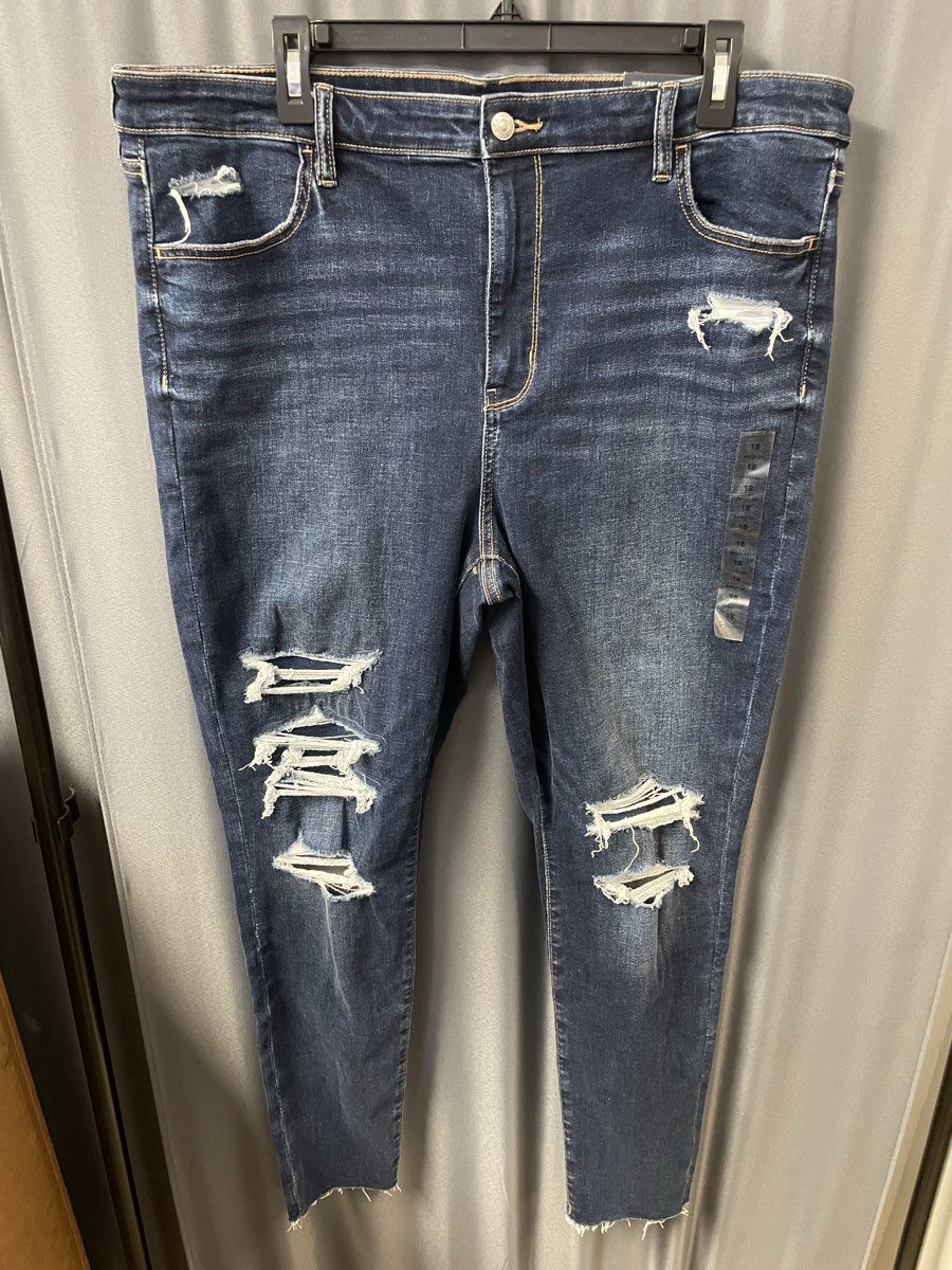 American Eagle Women's Dark Wash High Rise Distressed Jegging Jeans NWT Sz 18