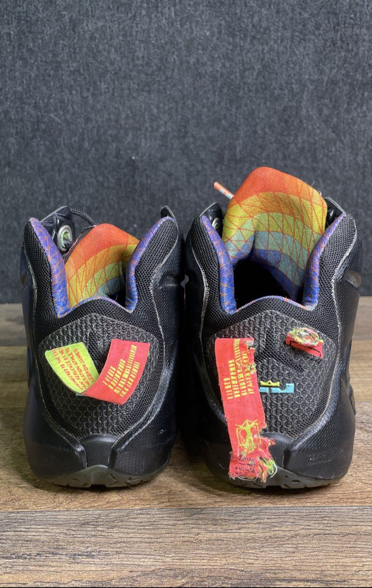 Nike LeBron 12 Data Black Bright Mango Basketball Shoes Youth Size 7Y