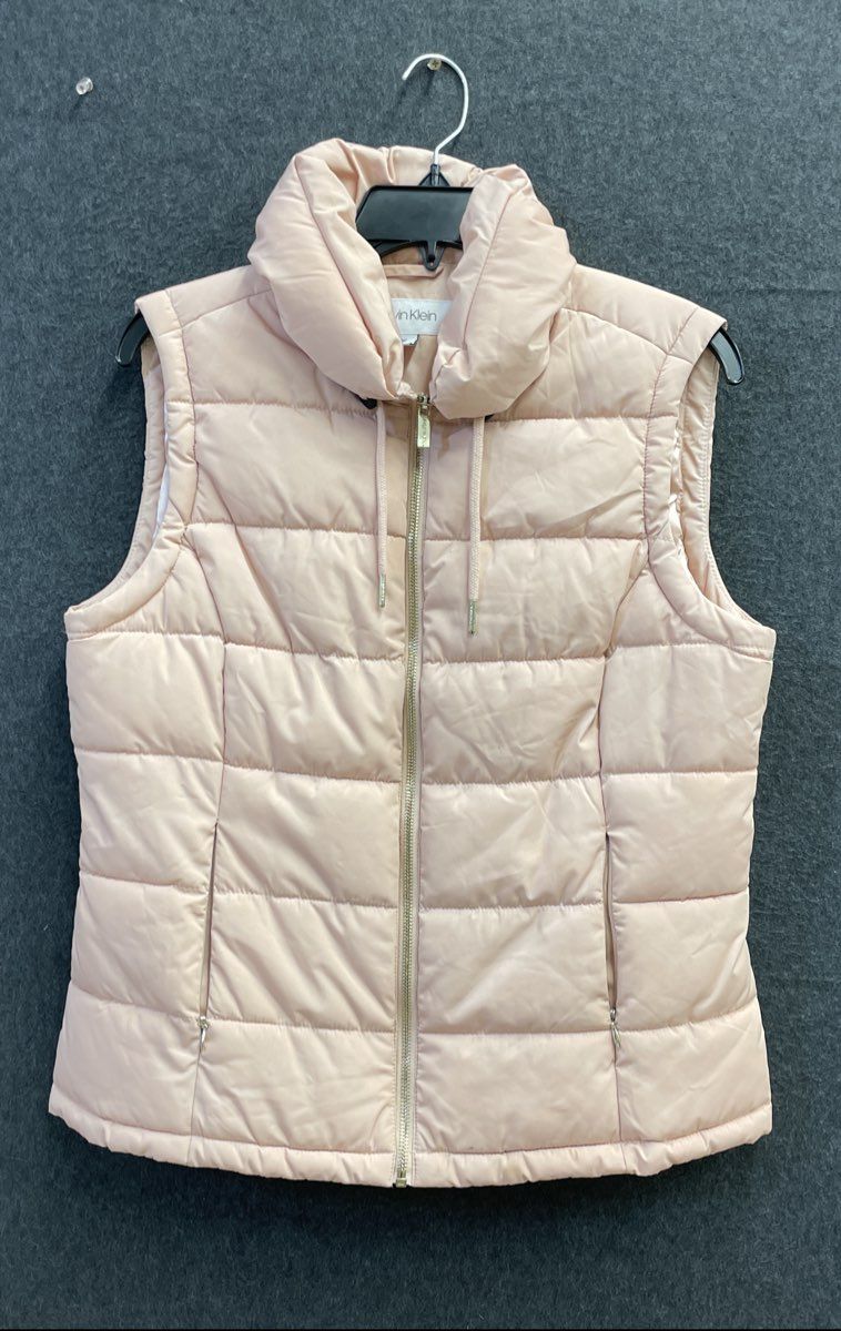 Calvin Klein Women's Light Pink Puffer Vest Quilted Full Zip Mock Neck Sz M