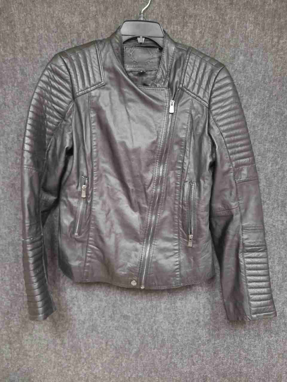 Bod & Christensen Women's Black Moto Biker Jacket Asymmetric Quilted Ribbed Sz L