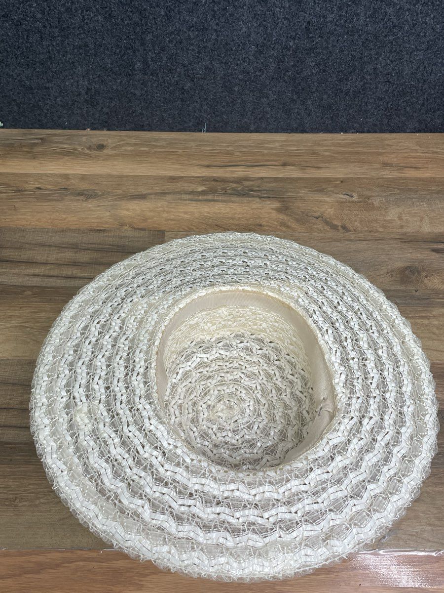 Vintage 60s Phipps New York Paris Wide Brim Woven Straw Sun Hat with Bow Sz OS