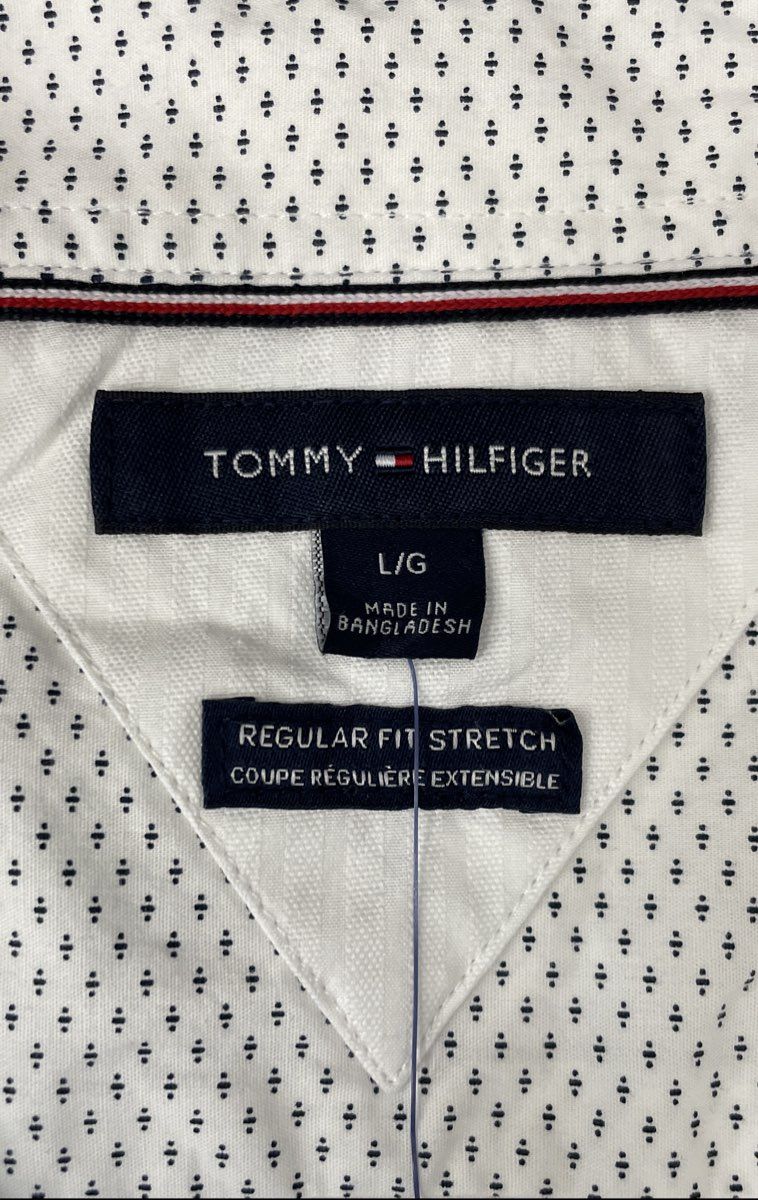 Tommy Hilfiger Men's White TH Flex Regular Fit Stretch Geometric Shirt Sz L NWT