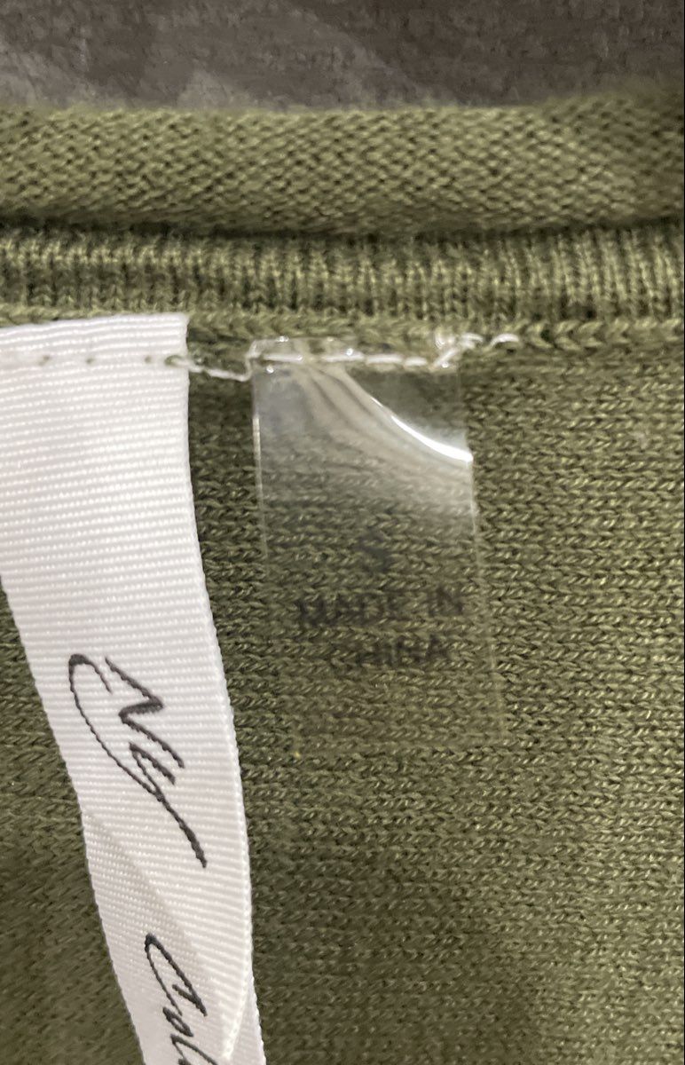 NY Collection Women's Olive Green Striped Dolman Sleeve Cotton Blend Top Sz S