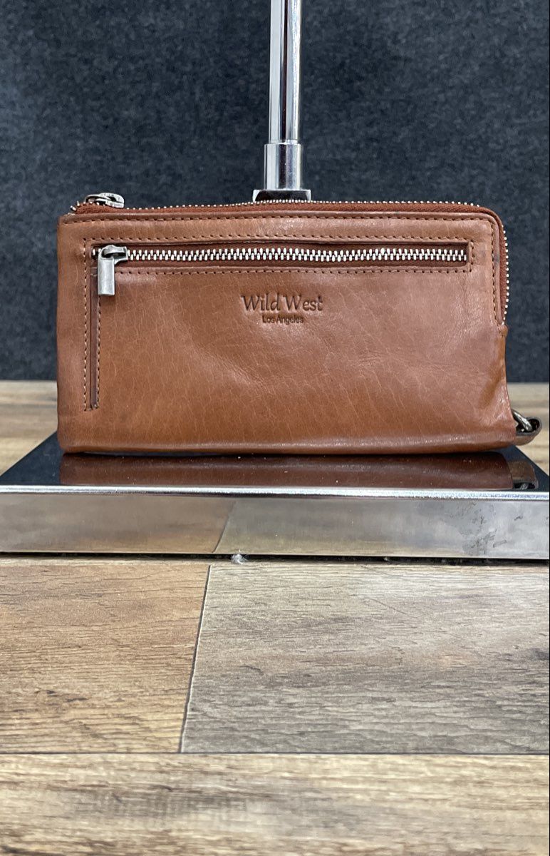 Wild West Los Angeles Brown Leather Bi-Fold Continental Wallet Silver Hardware