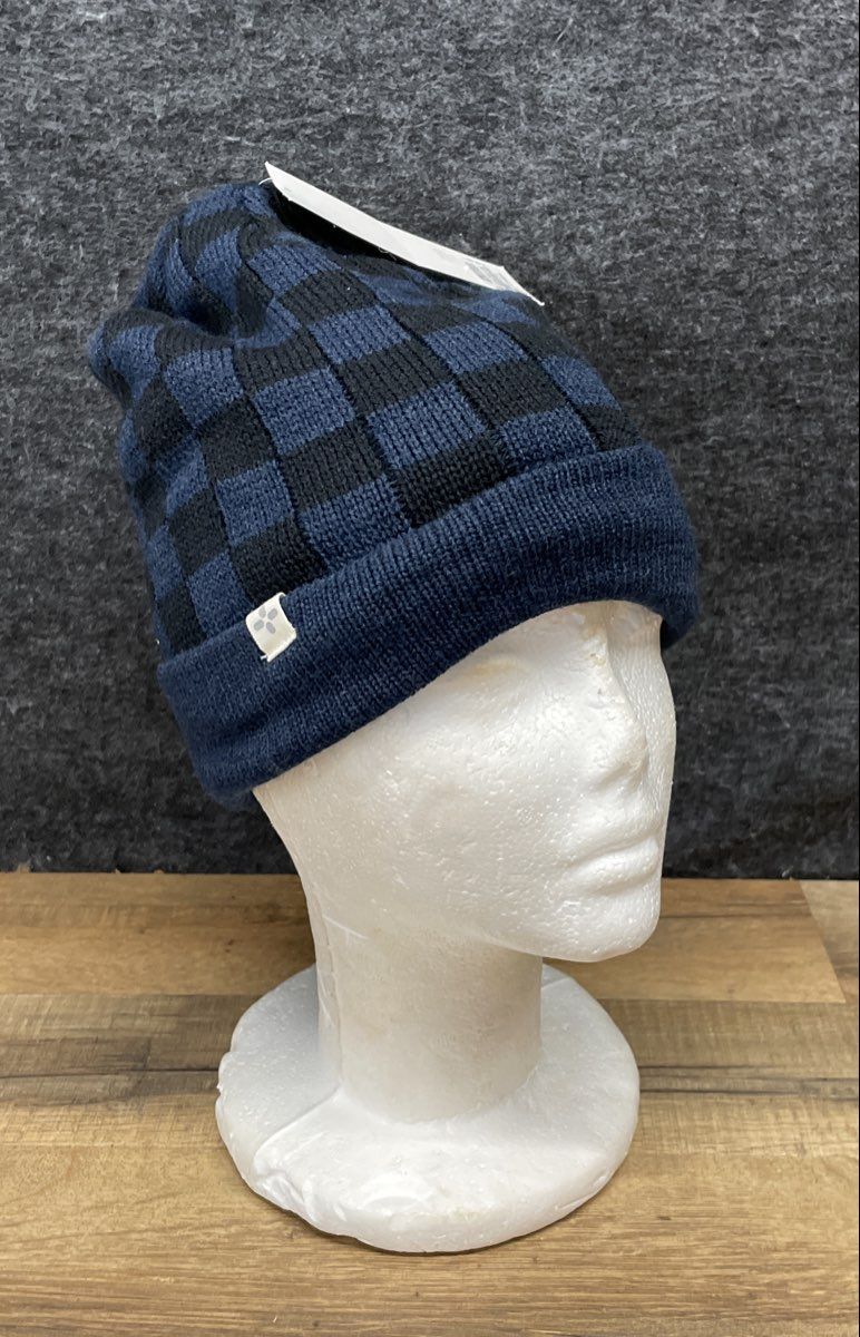 Sun Stone Men's Navy Black Checkerboard Pattern Beanie Knit Hat One Size NWT