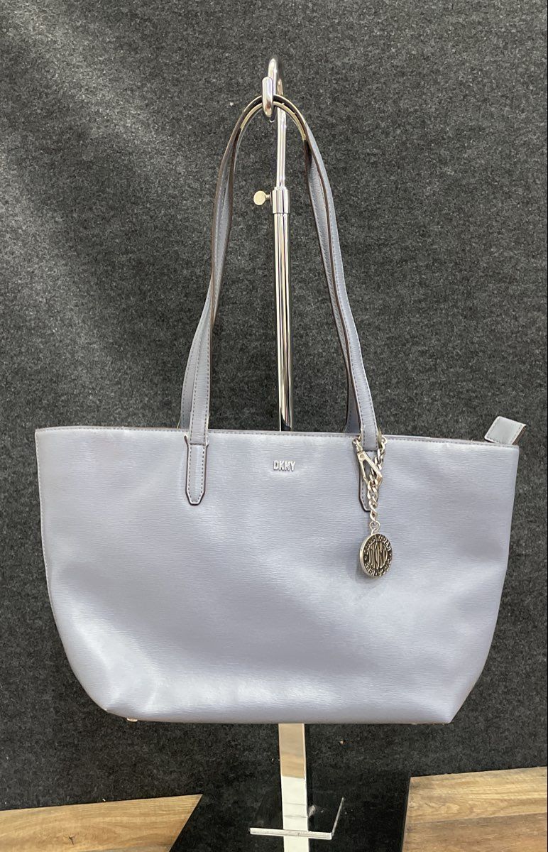 DKNY Blue Saffiano Leather Tote Bag Silver Hardware Large