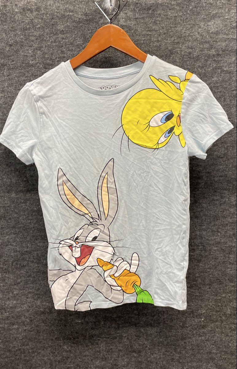 Looney Tunes Light Blue T-Shirt Bugs Bunny Tweety Daffy Taz Graphic Sz XS