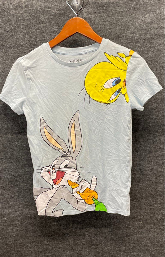 Looney Tunes Light Blue T-Shirt Bugs Bunny Tweety Daffy Taz Graphic Sz XS