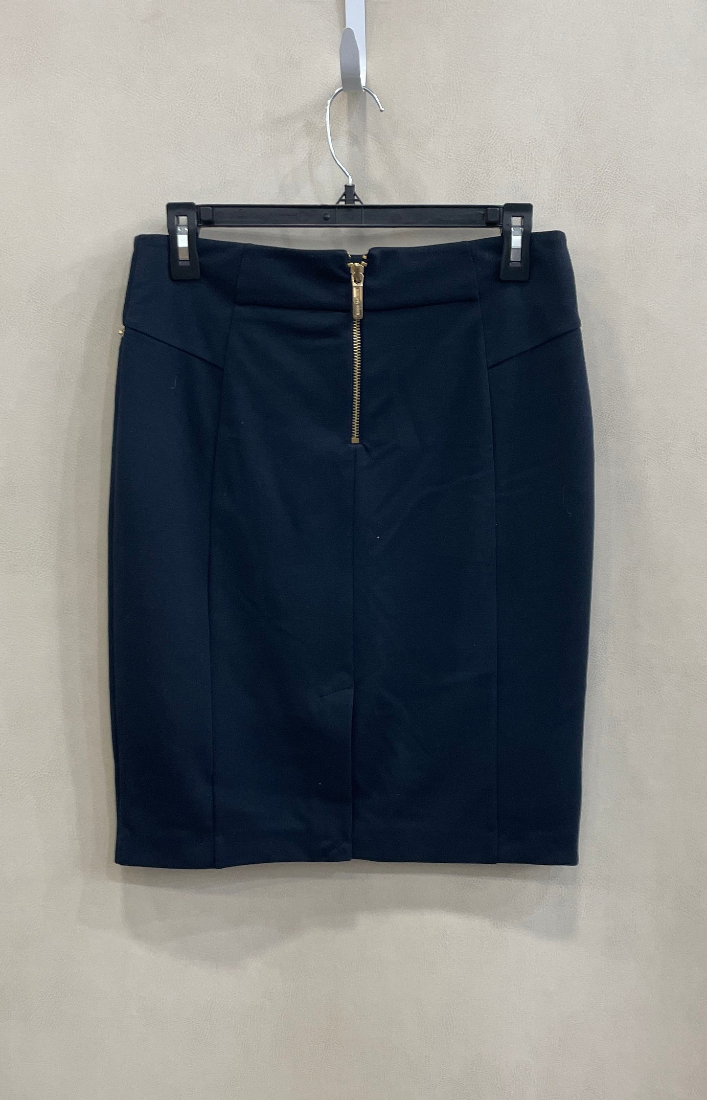 Michael Kors Women's Navy Blue Gold Zipper Detail Pencil Skirt Sz 4 NWT