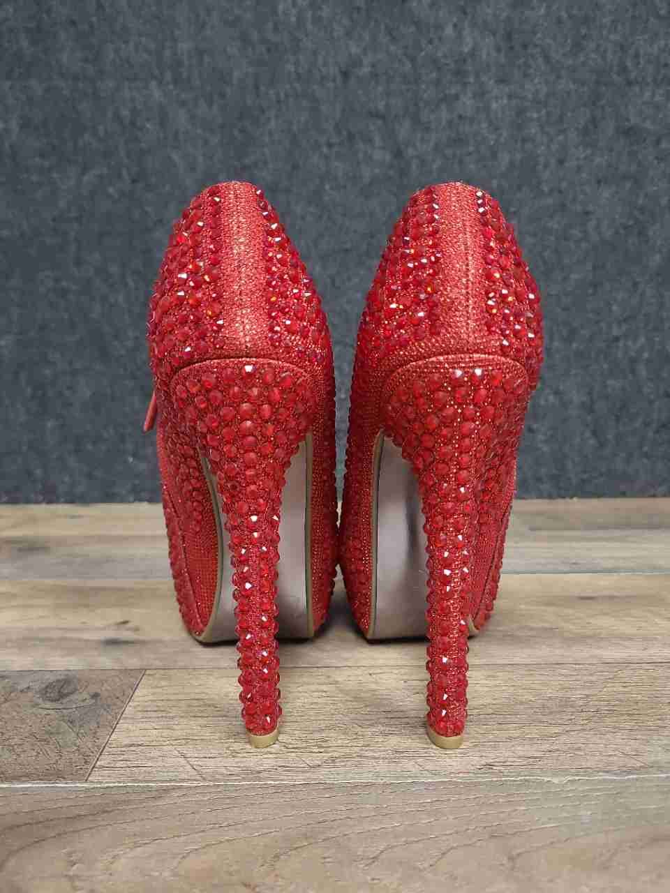 Belle Luna Red Rhinestone Studded Platform Ankle Boots Women's Size 7.5