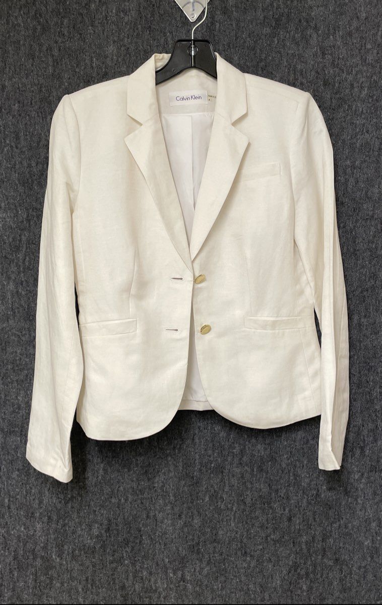 Calvin Klein Women's White Linen Blend Two Button Blazer Sz 4