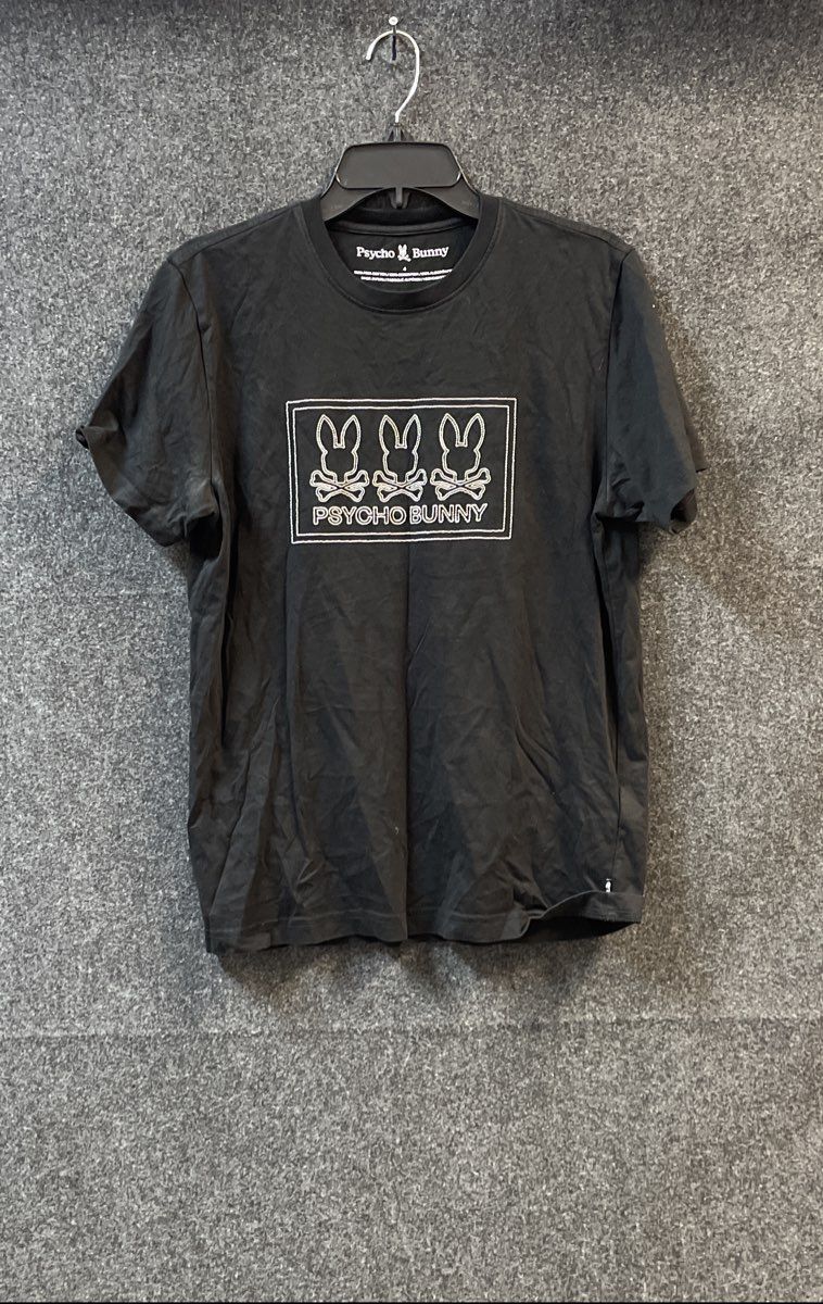 Psycho Bunny Men's Black Triple Logo Graphic Pima Cotton T-Shirt Size 4
