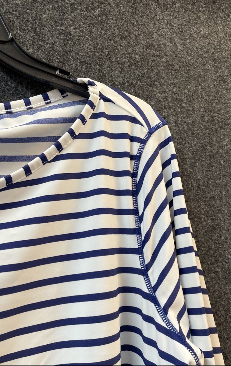 Cabana Life Women's Blue White Striped 3/4 Sleeve Tunic Dress Sz XL
