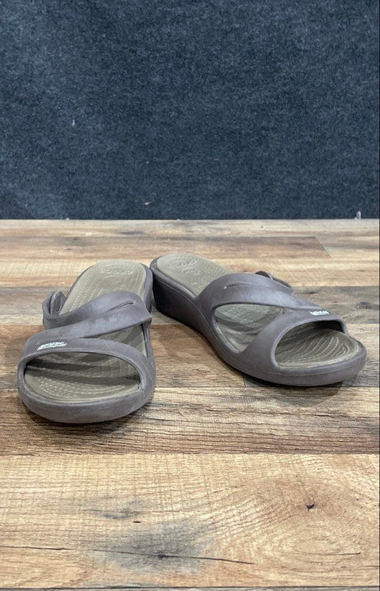 Crocs Meleen Twist Espresso Grey Women's Strappy Wedge Sandals Size 7