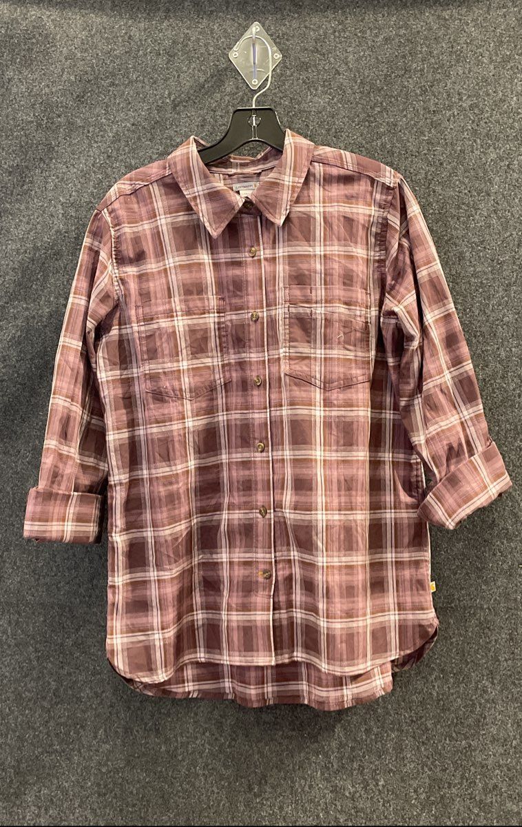 Carhartt Women's Hamilton Plaid Shirt Plum Purple Roll Tab Button Down Sz L