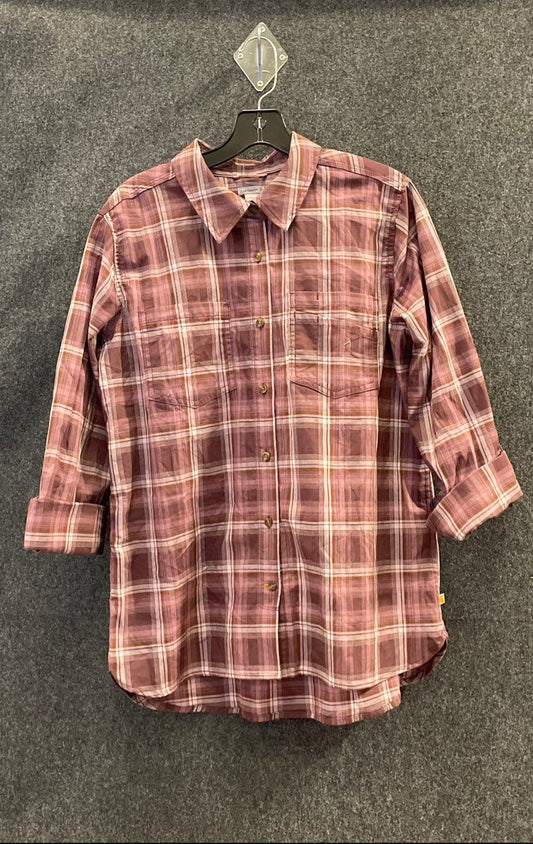 Carhartt Women's Hamilton Plaid Shirt Plum Purple Roll Tab Button Down Sz L
