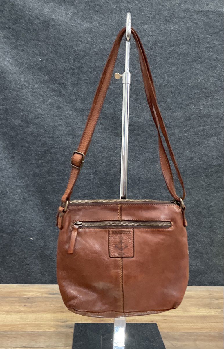 Harbour 2nd Brown Leather Anchor Logo Distressed Crossbody Shoulder Bag