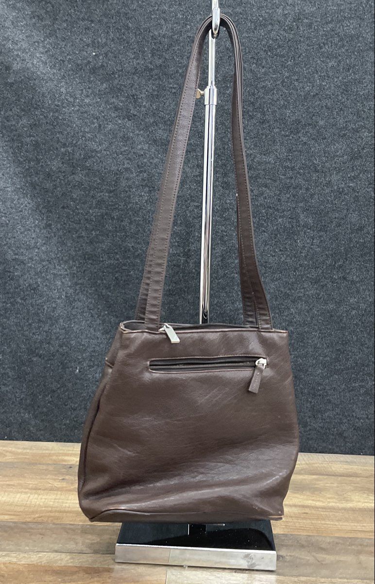 Sonoma Brown Leather Shoulder Bag Medium Dual Handle Zippered Pockets