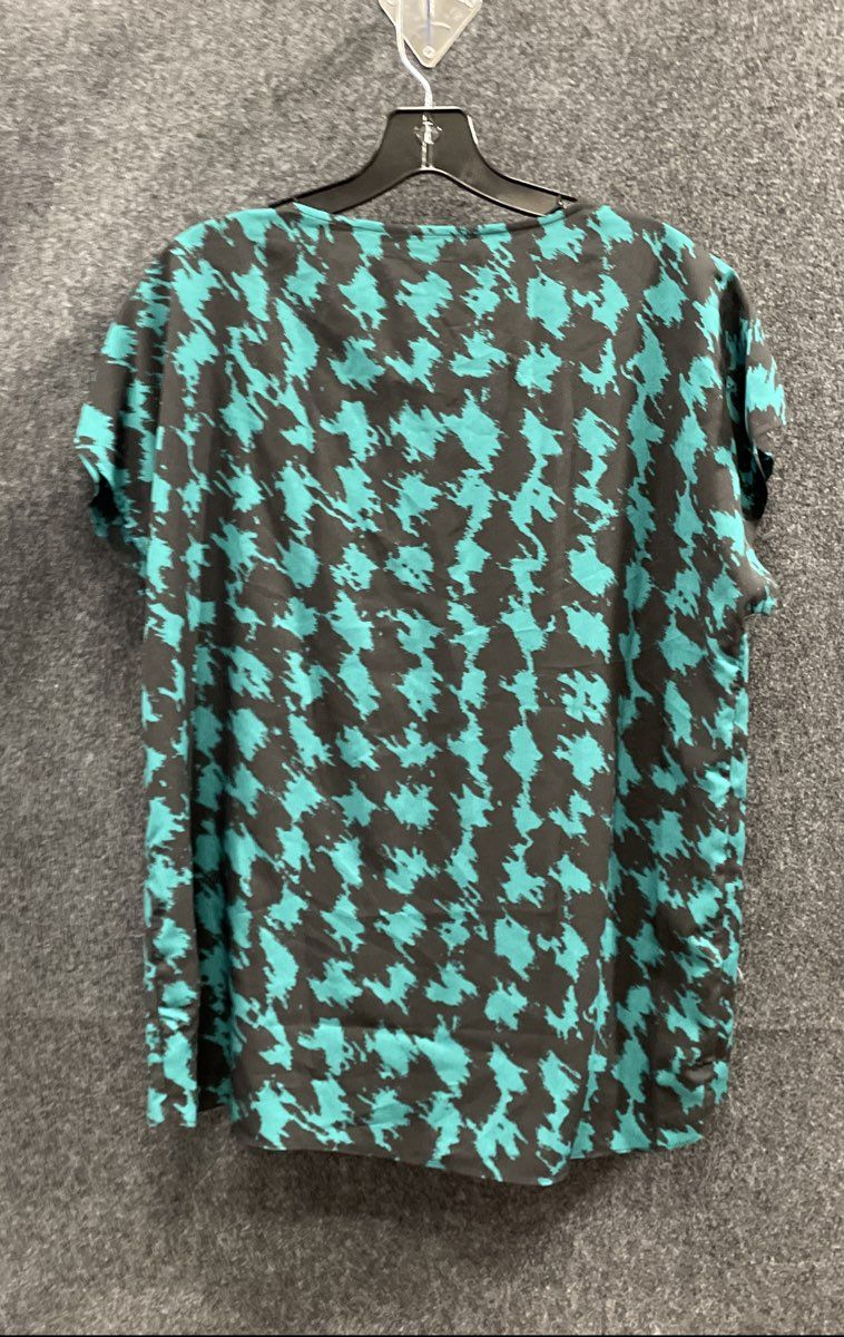 Dana Buchman Women's Green Black Abstract Print Layered Hem Blouse NWT Sz L