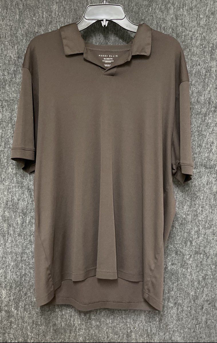 Perry Ellis Men's Brown V-Neck Polo Shirt Cotton Blend Sz XXL