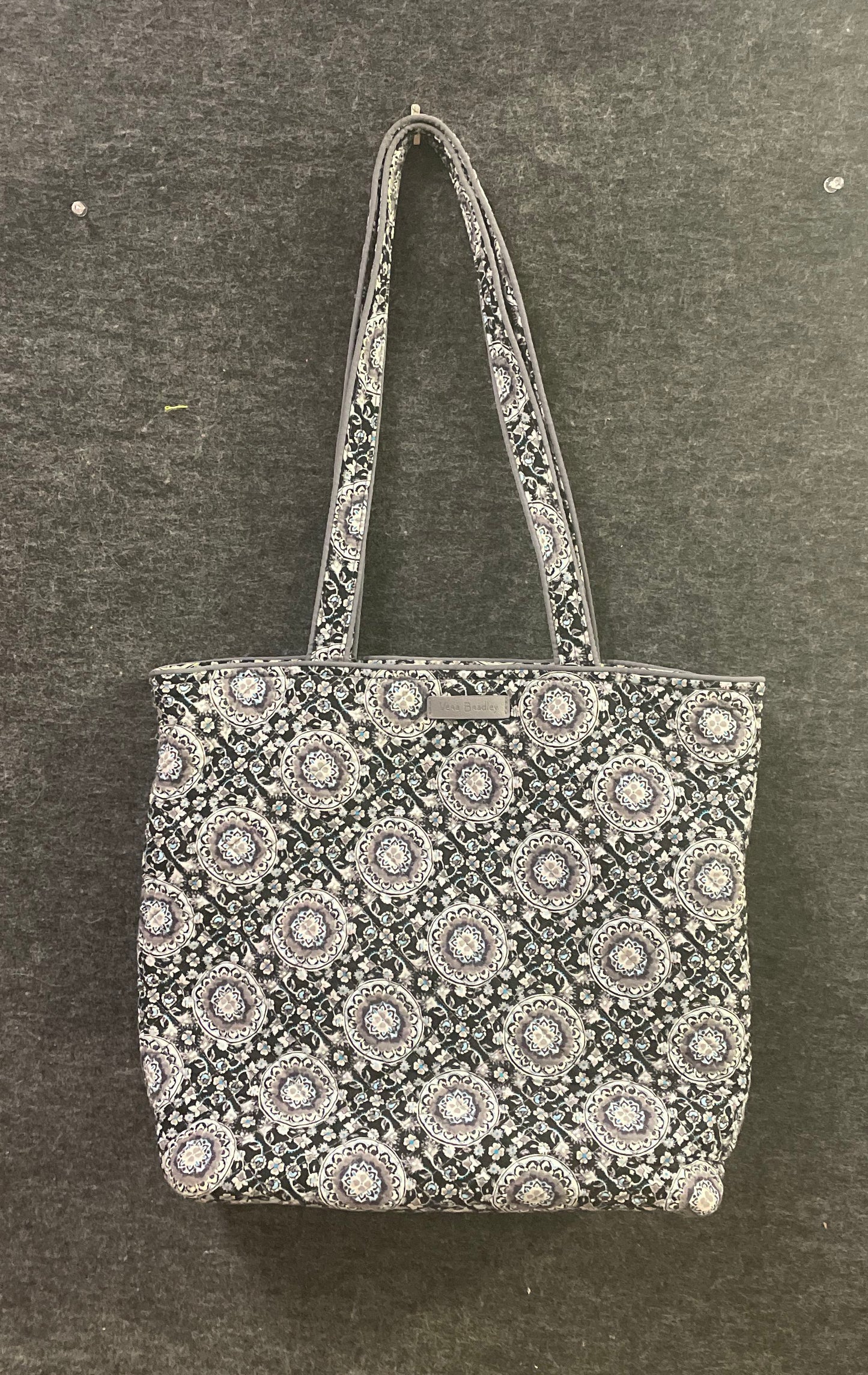Vera Bradley Gray Black Blue Medallion Quilted Cotton Shoulder Tote Bag
