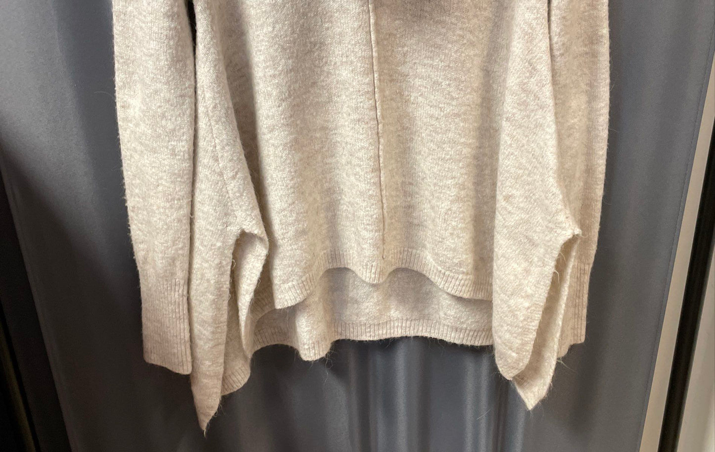 Yet Again Women's Cowl Neck Sweater Cream Oatmeal Alpaca Blend High Low Hem XS
