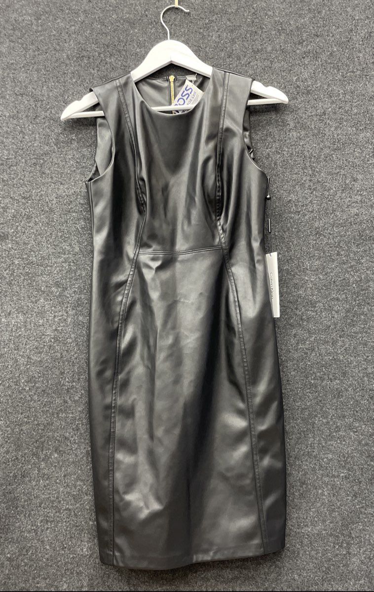 Calvin Klein Women's Black Faux Leather Sheath Dress Sleeveless NWT Sz 6P