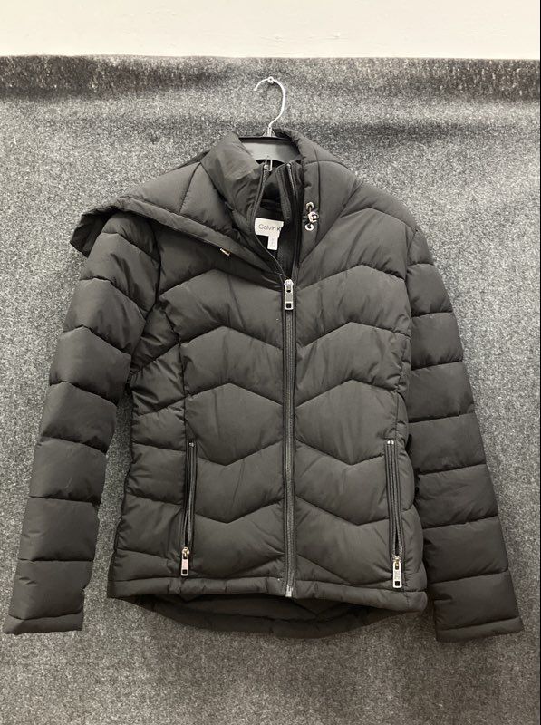 Calvin Klein Women's Black Quilted Hooded Zip Up Puffer Coat Size S