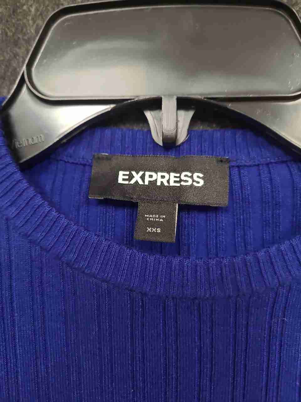 Express Women's Royal Blue Ribbed Long Sleeve Crew Neck Top Sweater Sz XXS