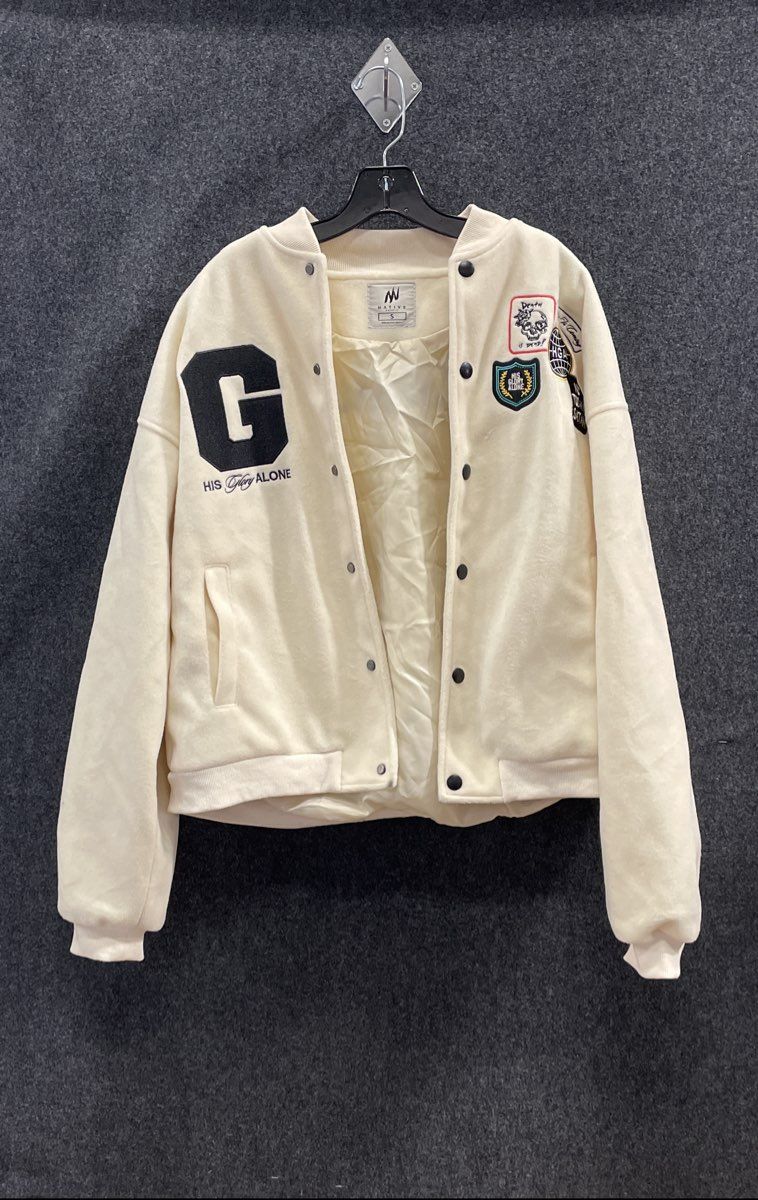 Native Supply Men's White Varsity Jacket His Glory Alone Patches HGA Sz S