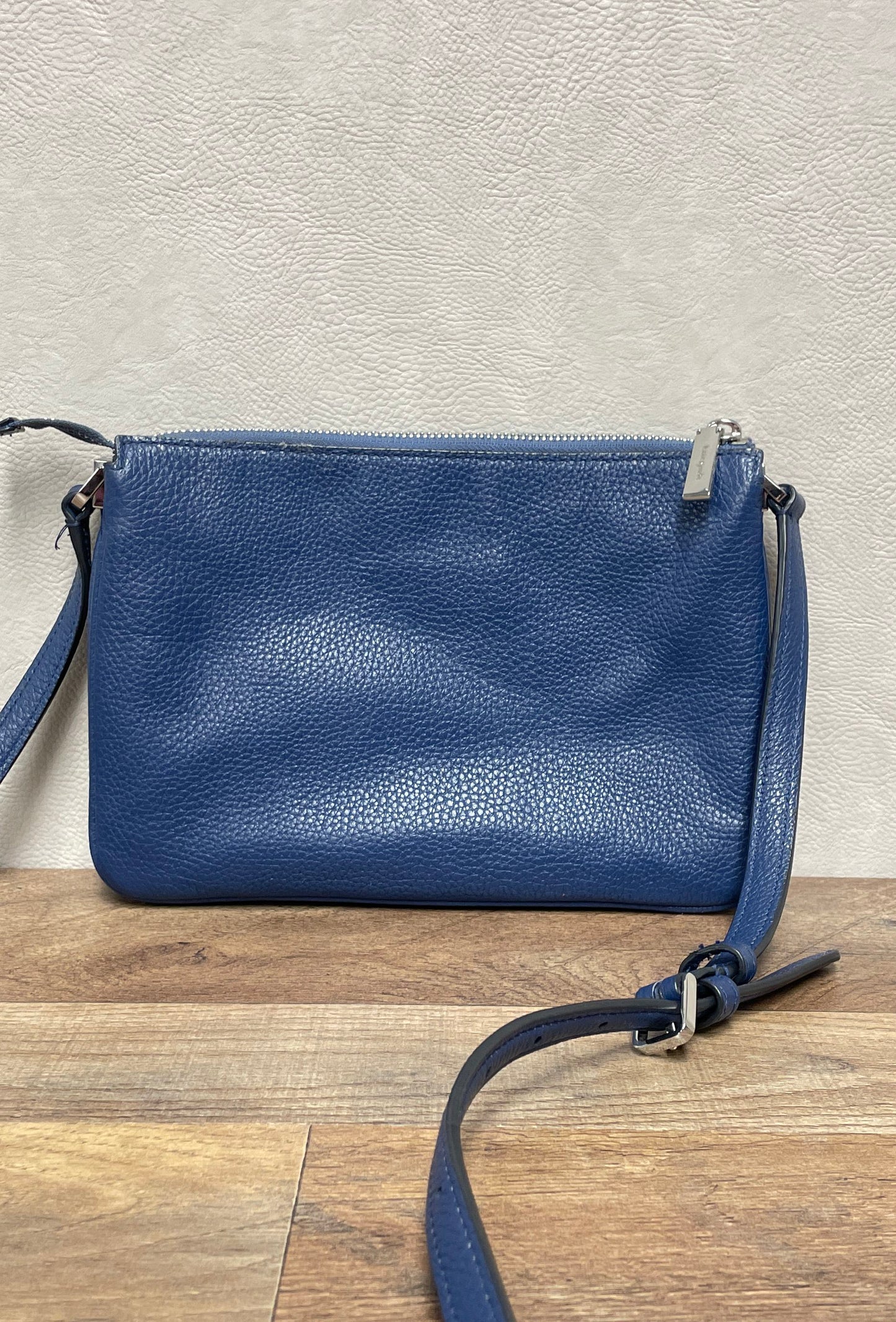 Kate Spade Blue Suede & Pebbled Leather Crossbody Shoulder Bag Silver Hardware